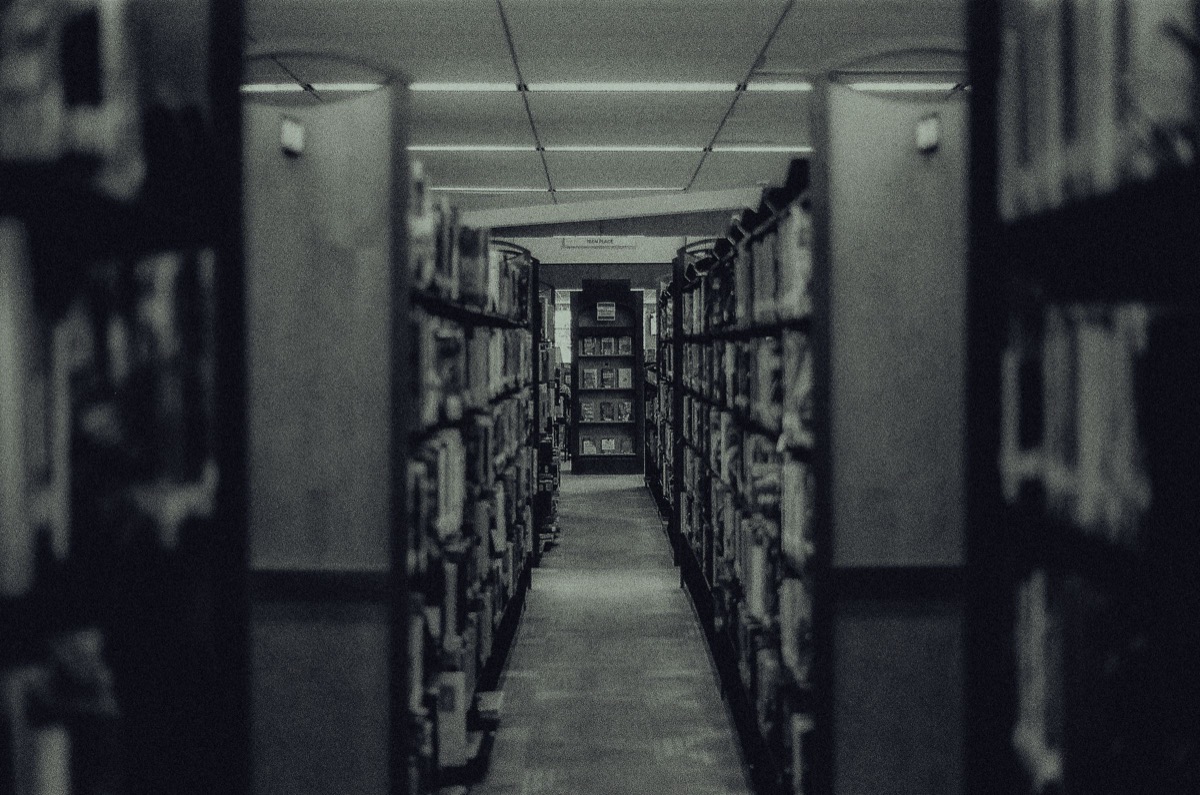 A long aisle of archive shelves